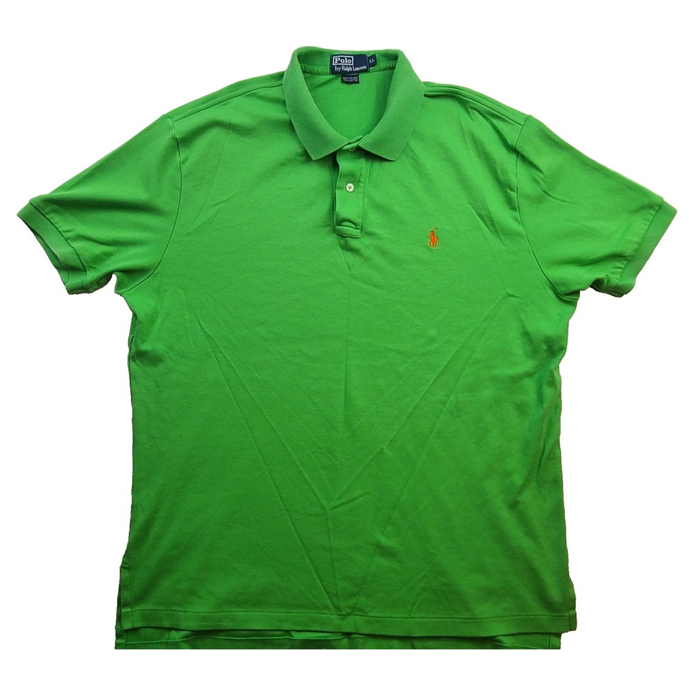 Polo Ralph Lauren Polo Shirt Men XL Green Orange Pony Cotton Short Sleeve Preppy